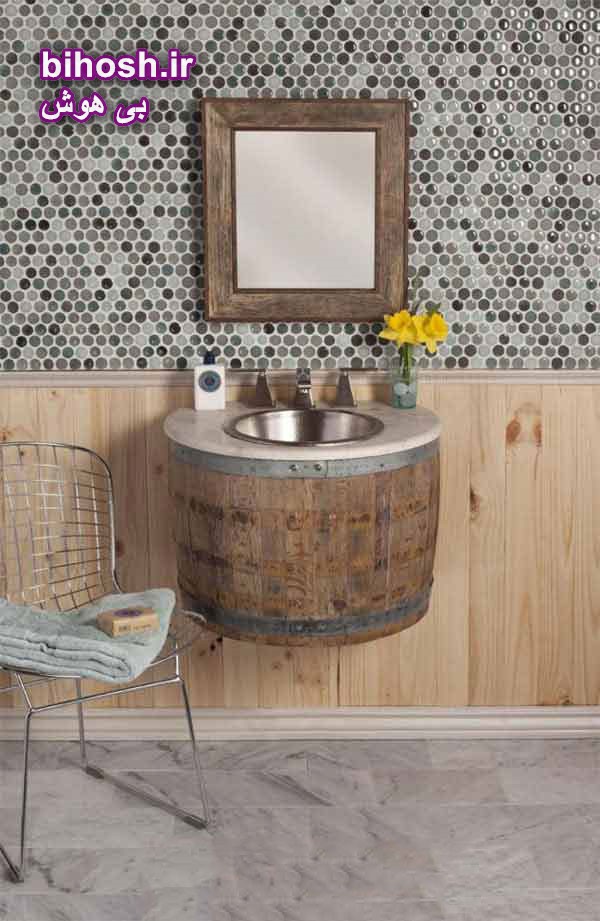 آینه و سینک چوبی برای سرویس بهداشتی