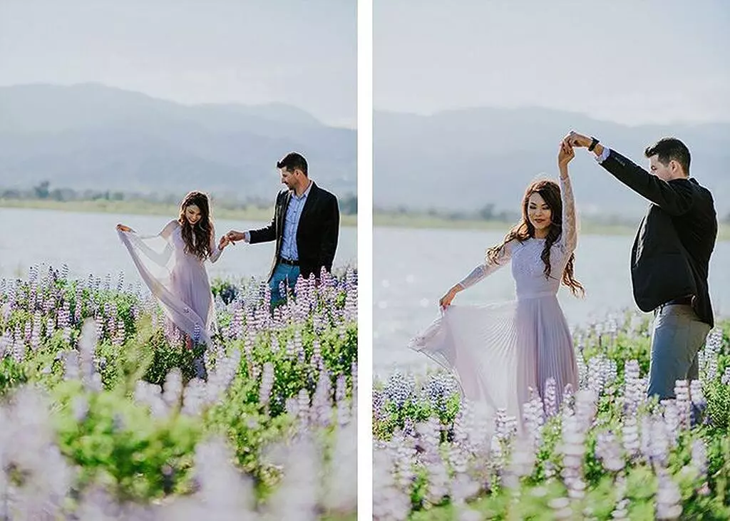 ژست عکس دونفره در طبیعت بهار
